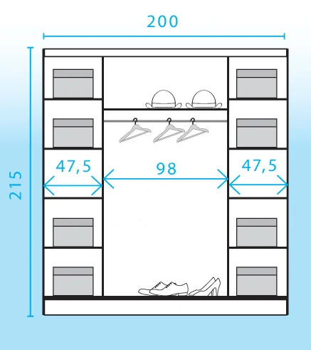 Dressing DENVER DEN2, casmir, PAL, cu 4 usi, 200x59x215 cm