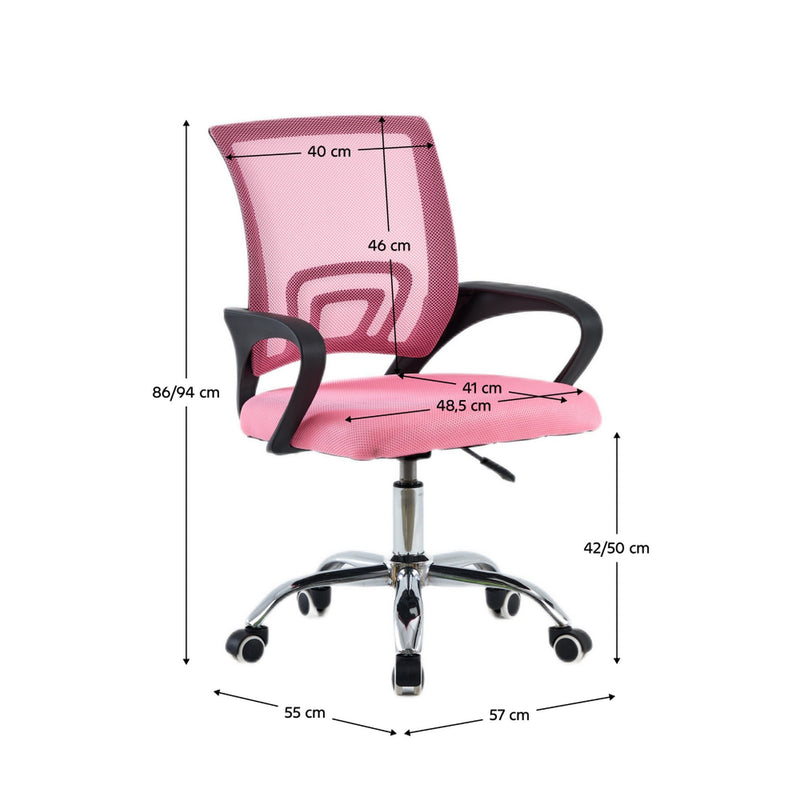 Scaun birou DEX 4 NEW, roz/crom, plasa/plastic/metal, 57x55x94 cm