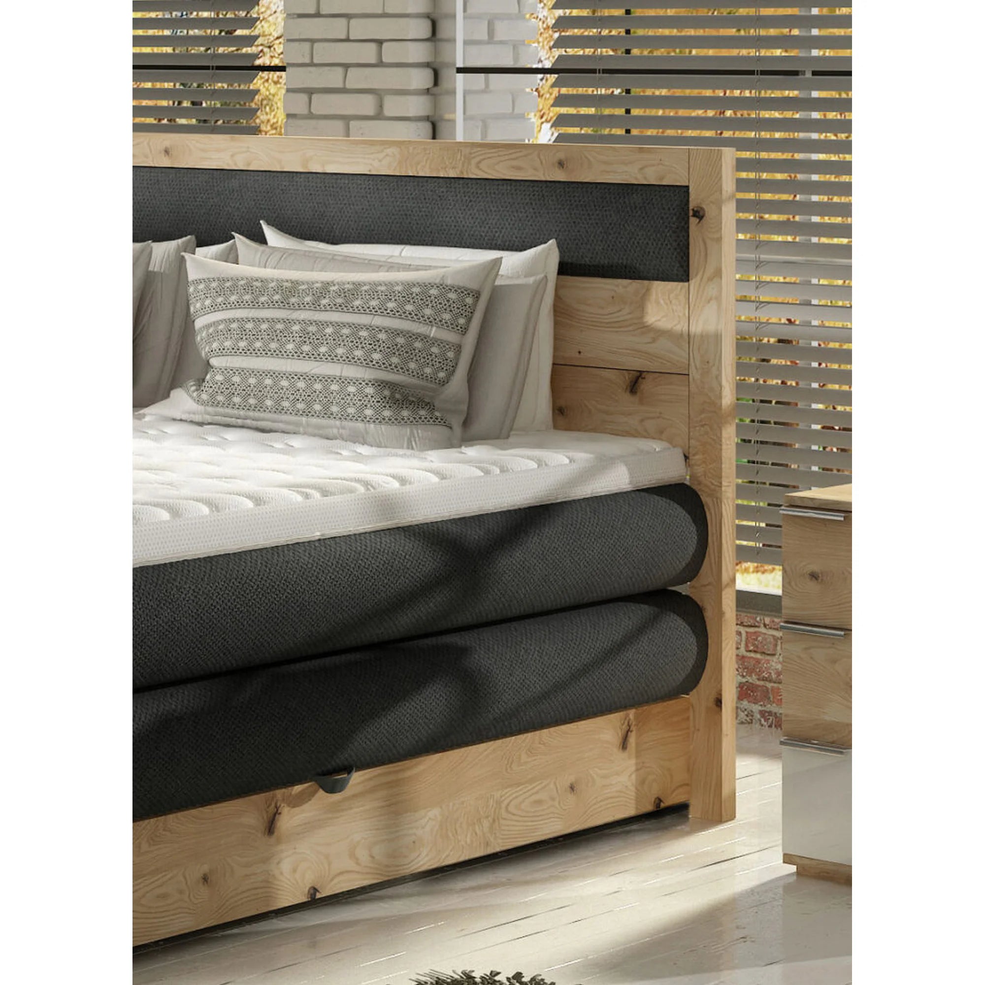 Pat boxspring DIORI 160x200, personalizabil materiale gama Premium, cu saltea, topper si lada pentru depozitare