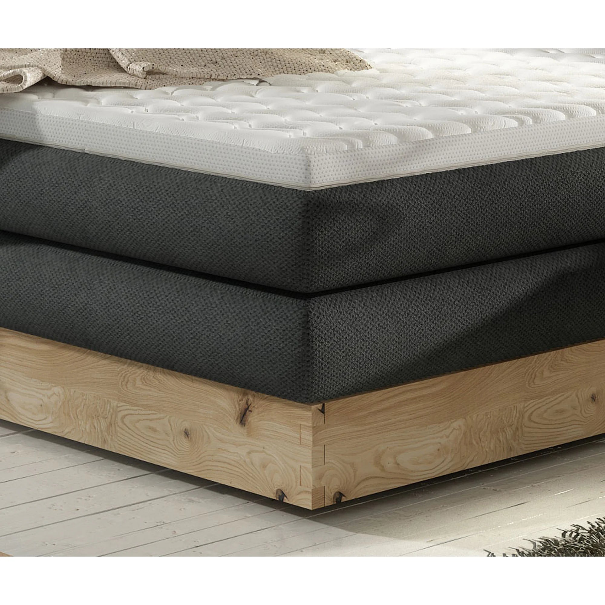 Pat boxspring DIORI 160x200, personalizabil materiale gama Premium, cu saltea, topper si lada pentru depozitare