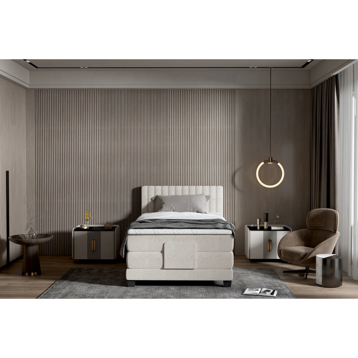 Pat boxspring DIXON 100x200, personalizabil materiale gama Oferta Avantaj, cu mecanism electric, saltele si topper