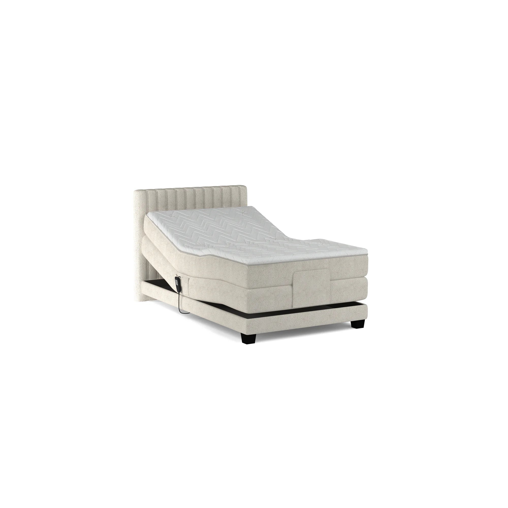 Pat boxspring DIXON 120x200, personalizabil materiale Gama Premium, cu mecanism electric, saltele si topper