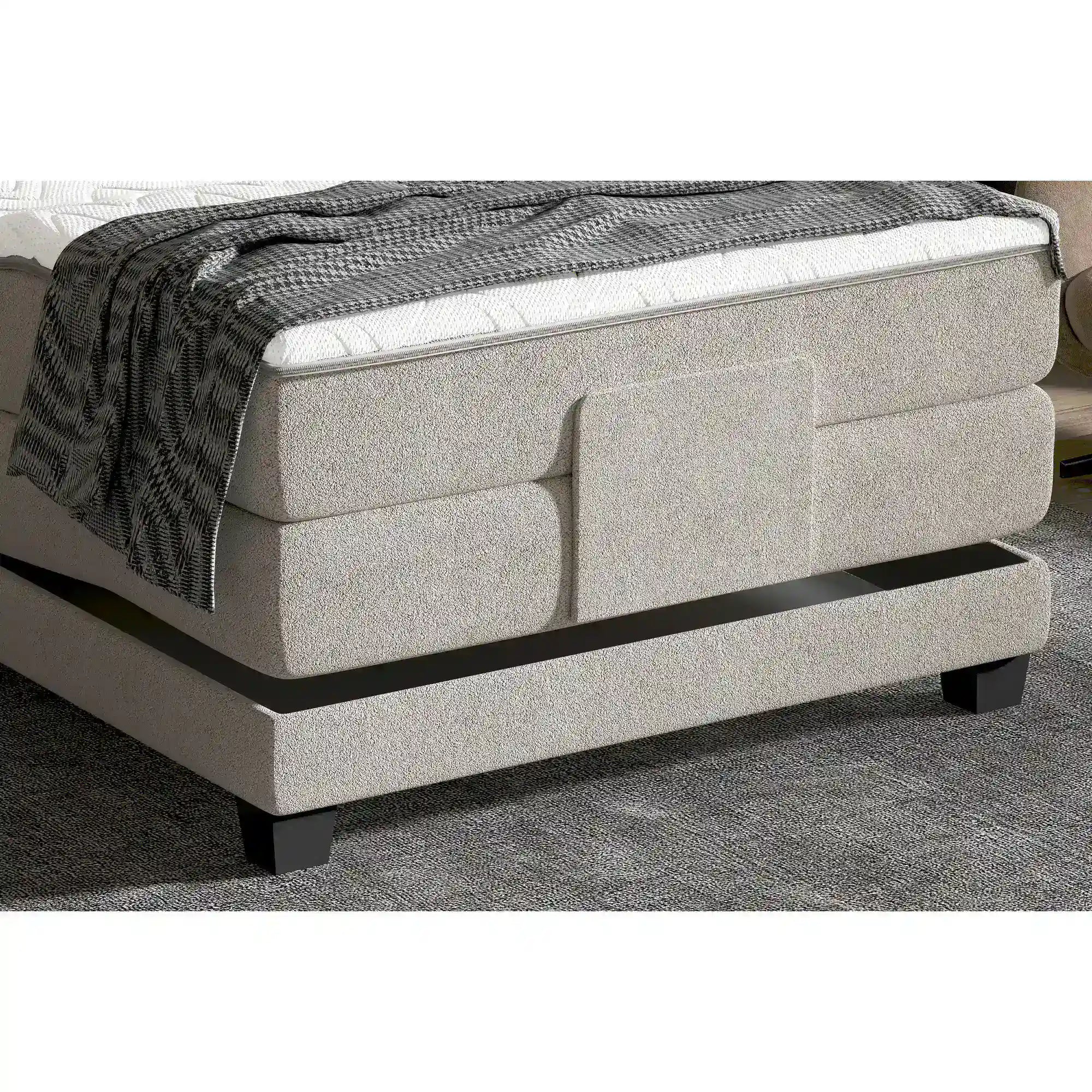 Pat boxspring DIXON 90x200, personalizabil materiale Gama Premium, cu mecanism electric, saltele si topper