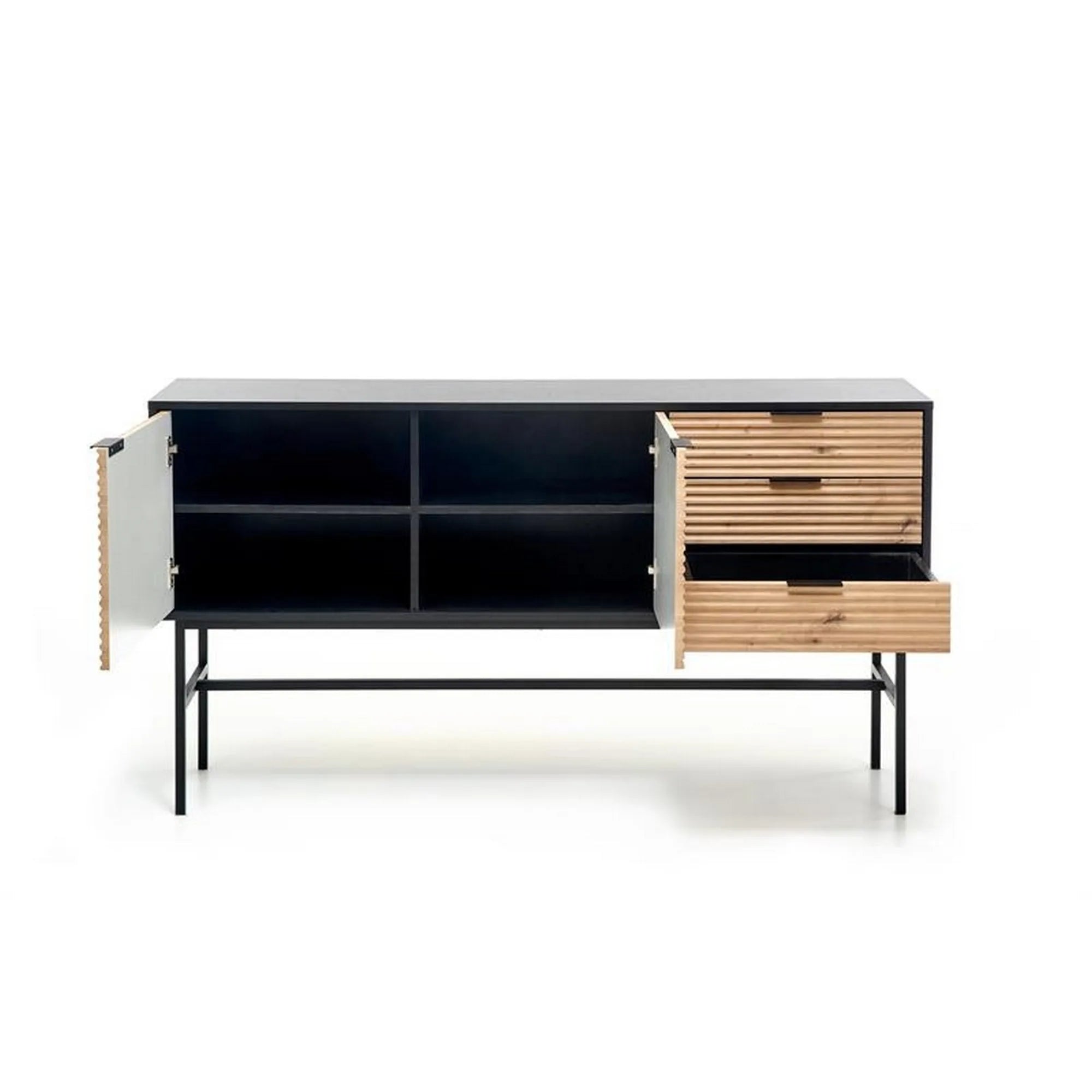 Comoda MURANO, stejar artisan/negru, PAL/metal, 160x40x86 cm