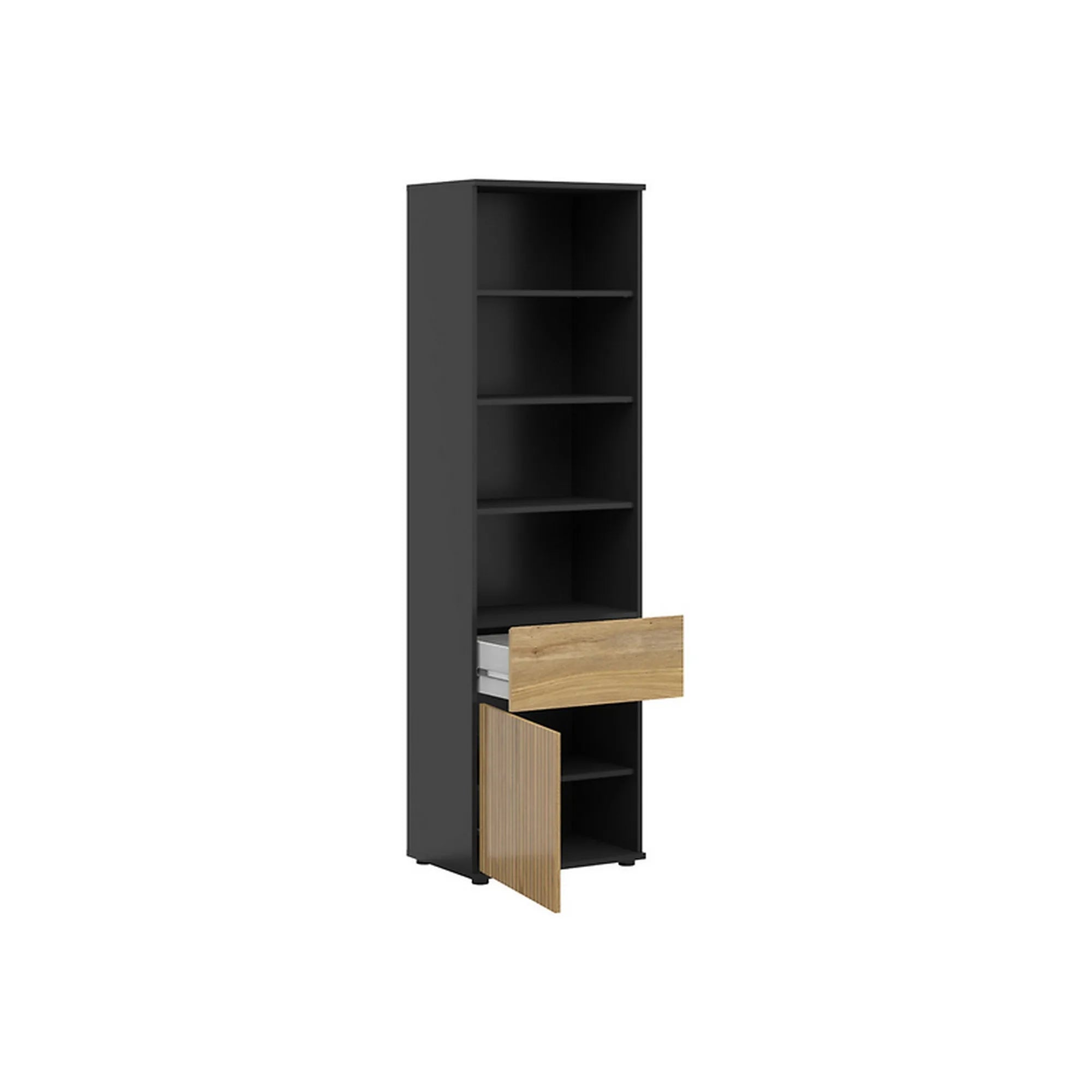 Biblioteca LUEN, stejar/negru, PAL laminat, 57x40x196 cm