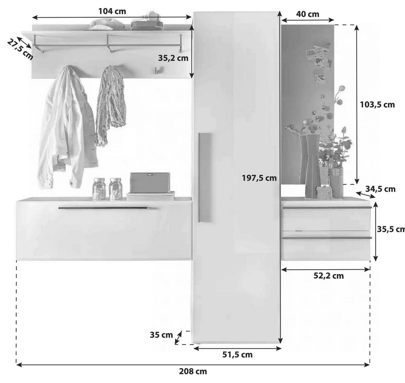 Mobilier hol NEW VISION, alb, PAL, 208x35x198 cm