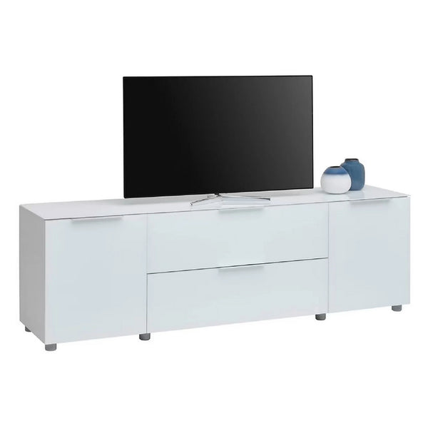 Comoda TV MALIN, alb/alb lucios, PAL/sticla, 180x40x54 cm