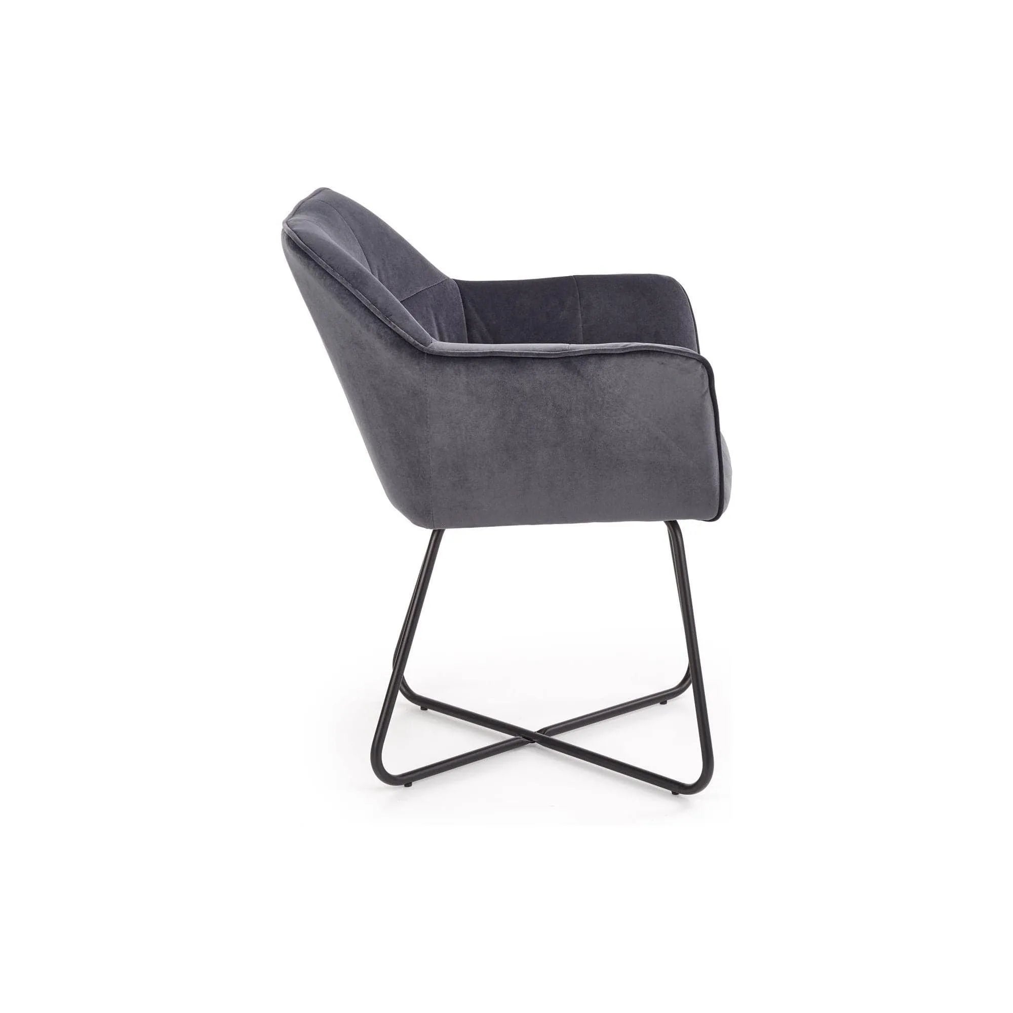 Scaun tapitat K377, gri inchis/negru, stofa catifelata/metal, 60x62x81 cm