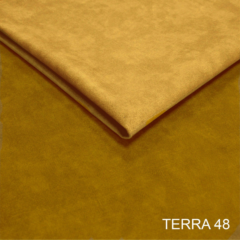 Coltar SELVA MINI, sezlong stanga, stofa catifelata galbena - Terra 48, Gama Premium, 270x97/173x75/95 cm, extensibil, lada depozitare