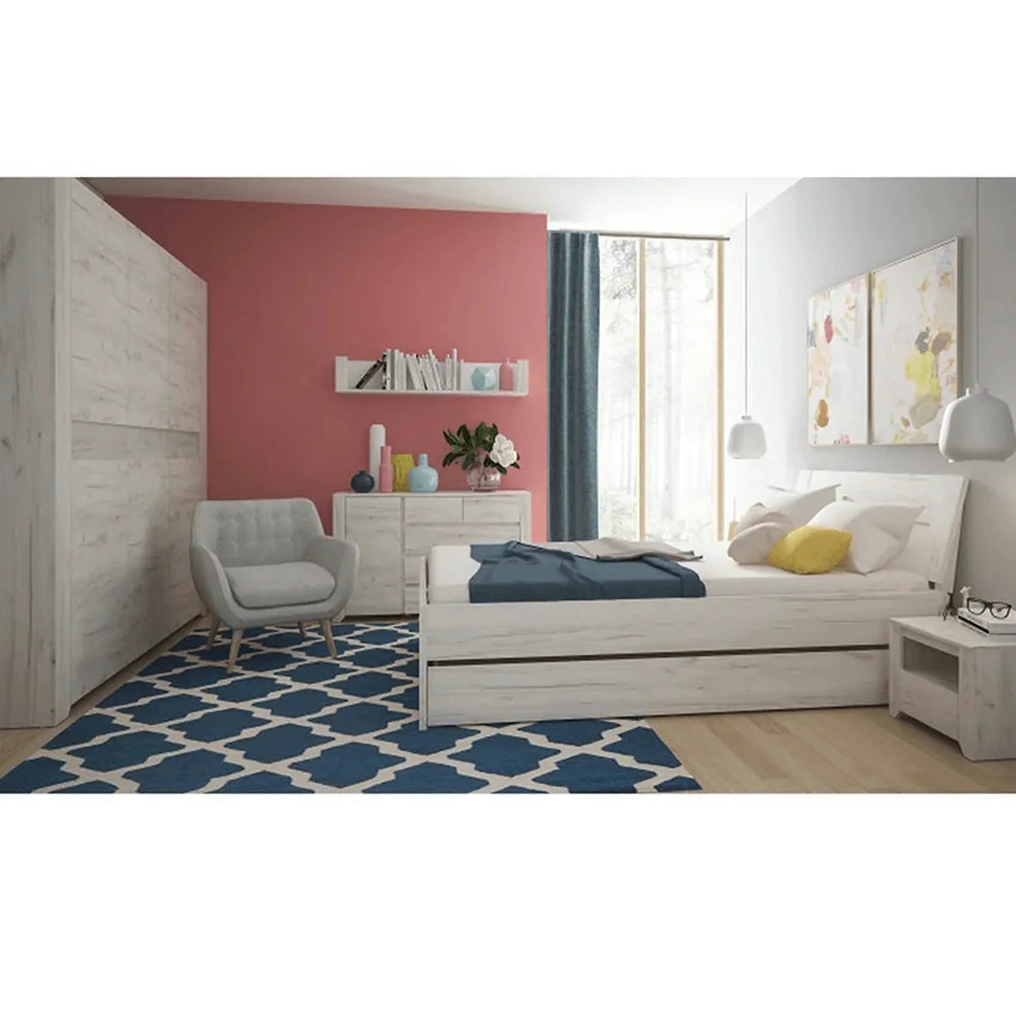 Dressing ANGEL TIP 22 3D, alb craft, PAL melaminat, cu 3 usi, 220x60x208 cm