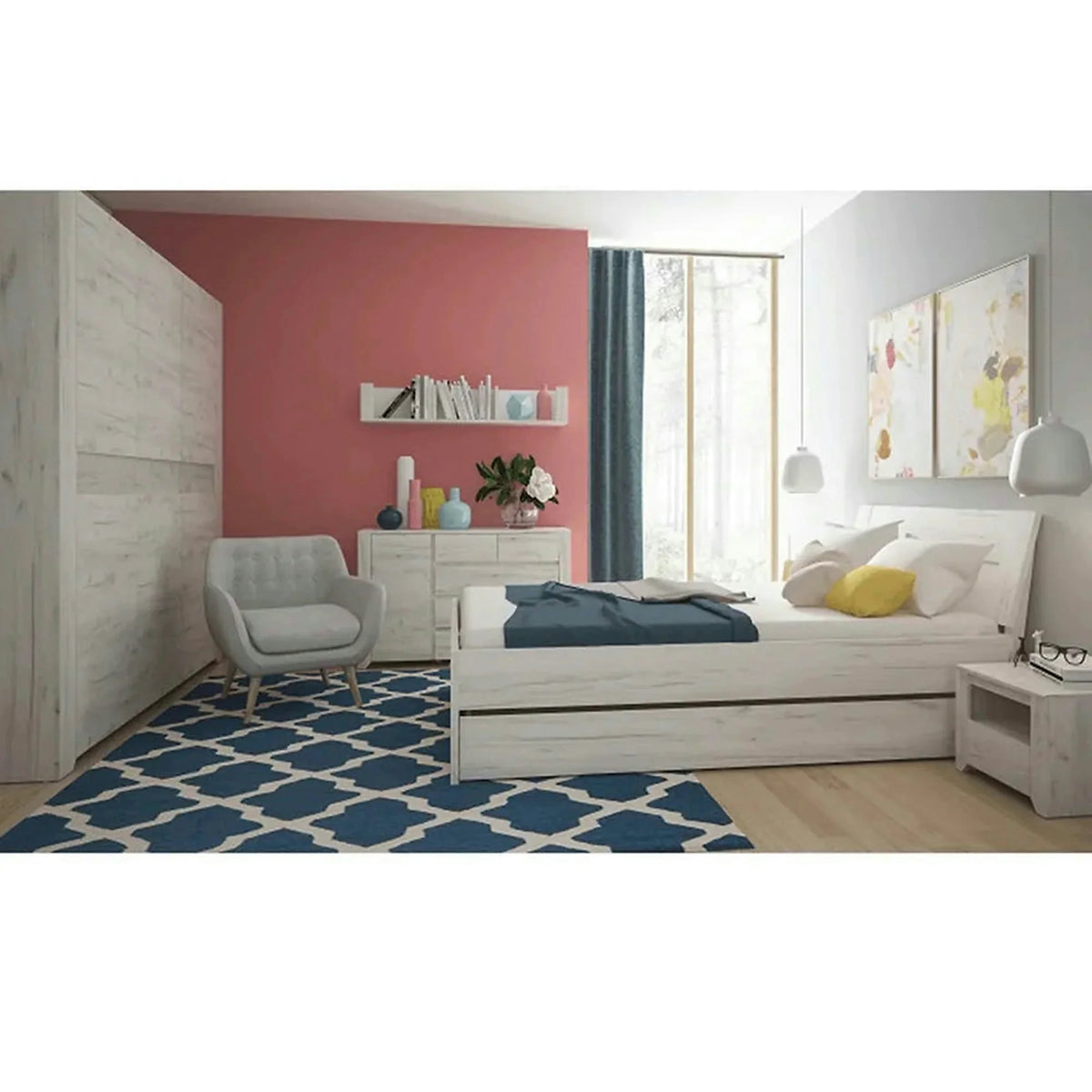 Dressing ANGEL TIP 22 3D, alb craft, PAL melaminat, cu 3 usi, 220x60x208 cm