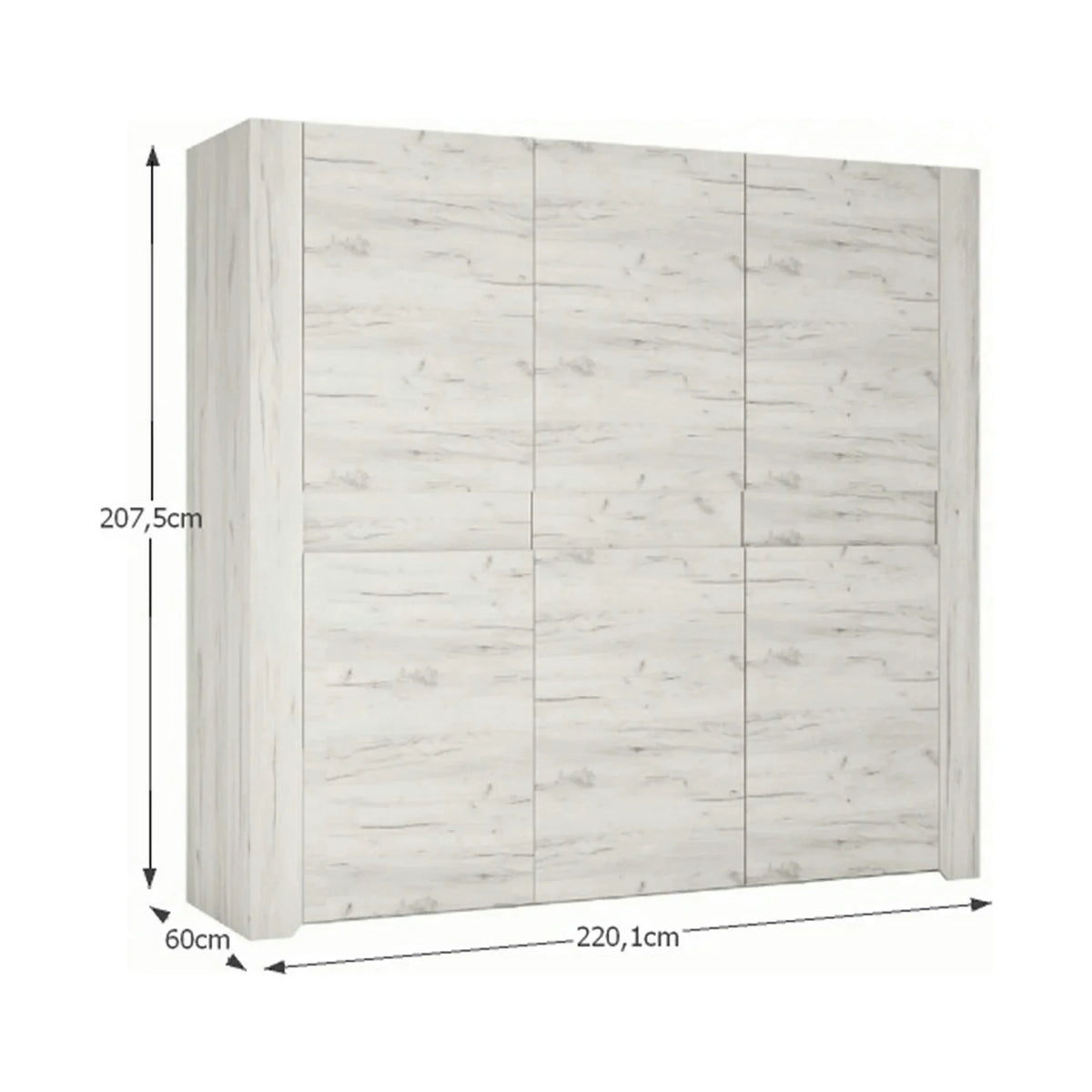 Dressing ANGEL TIP 22 3D, alb craft, PAL melaminat, cu 3 usi, 220x60x208 cm