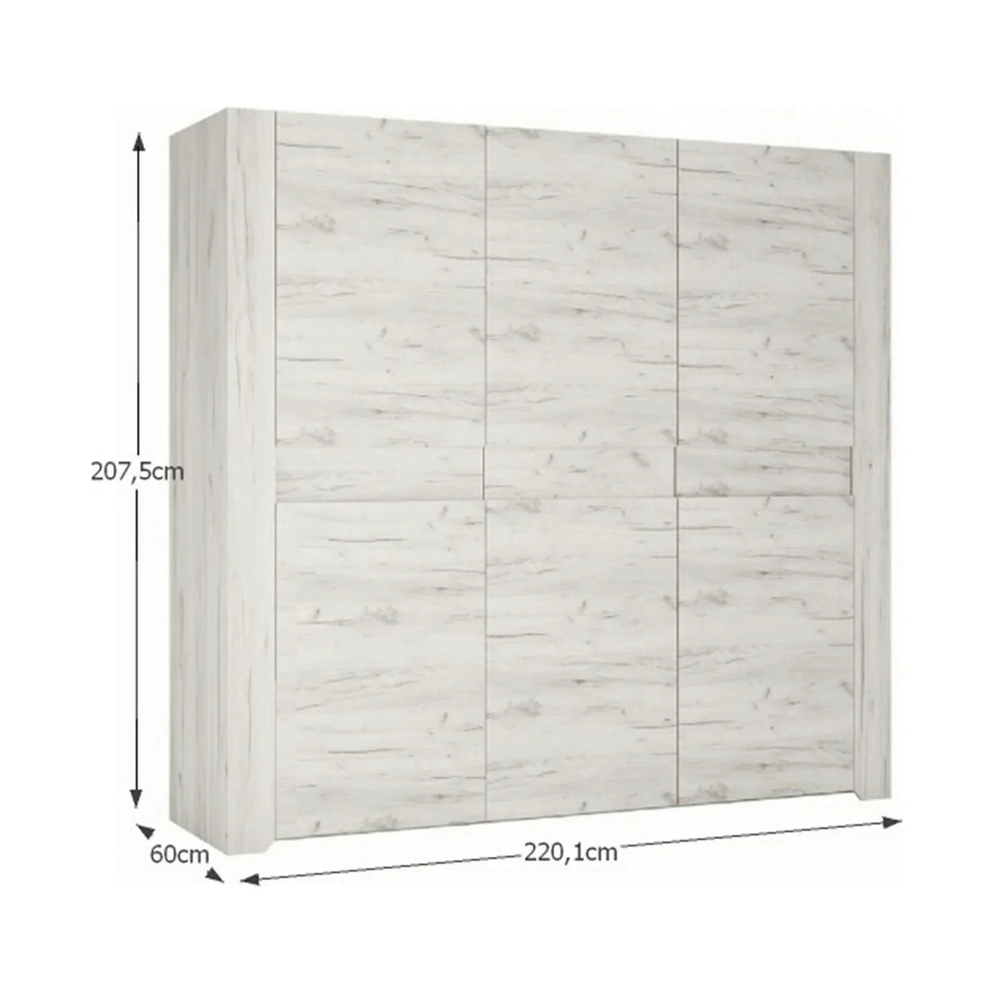 Dressing ANGEL TIP 22 3D, alb craft, PAL melaminat, cu 3 usi, 220x60x208 cm