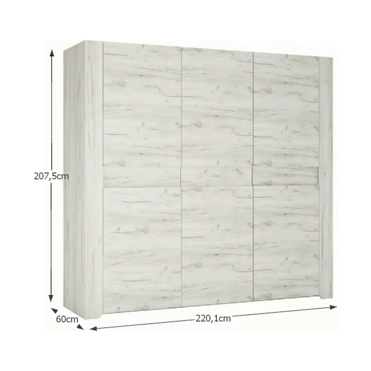 Dressing ANGEL TIP 22 3D, alb craft, PAL melaminat, cu 3 usi, 220x60x208 cm