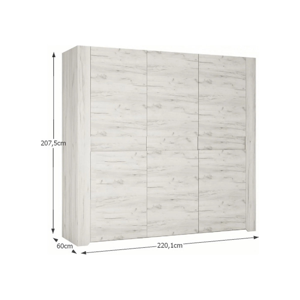 Dressing ANGEL TIP 22 3D, alb craft, PAL melaminat, cu 3 usi, 220x60x208 cm
