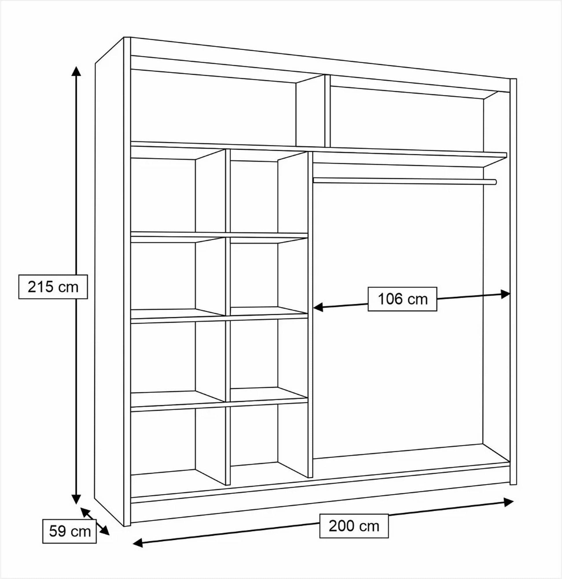 Dressing ARTIZ, stejar artisan, PAL, cu 2 usi, 200x59x215 cm