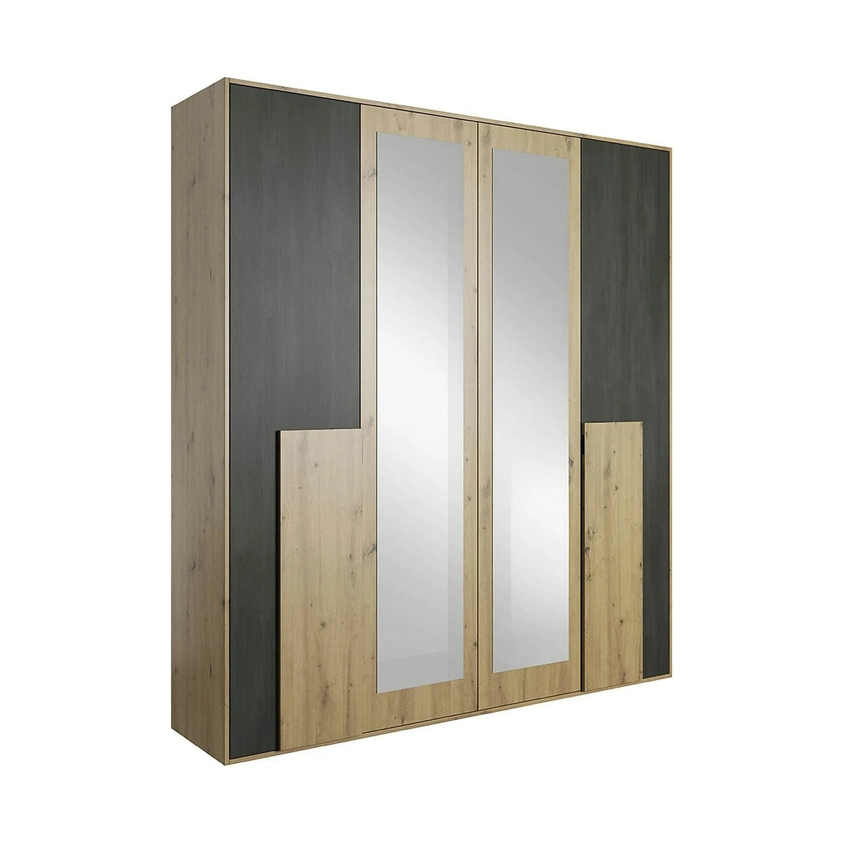 Dressing BAFRA, stejar artisan/pin negru, PAL laminat, cu 4 usi, 200x65x203 cm