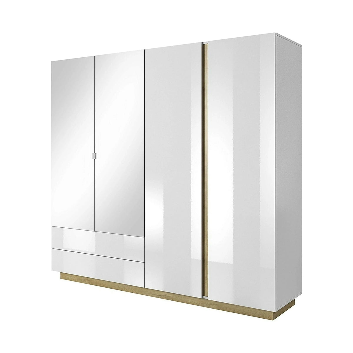 Dressing CITY, alb/stejar grandson, PAL laminat, cu iluminare LED, cu 4 usi si 2 sertare, 220x54x202 cm