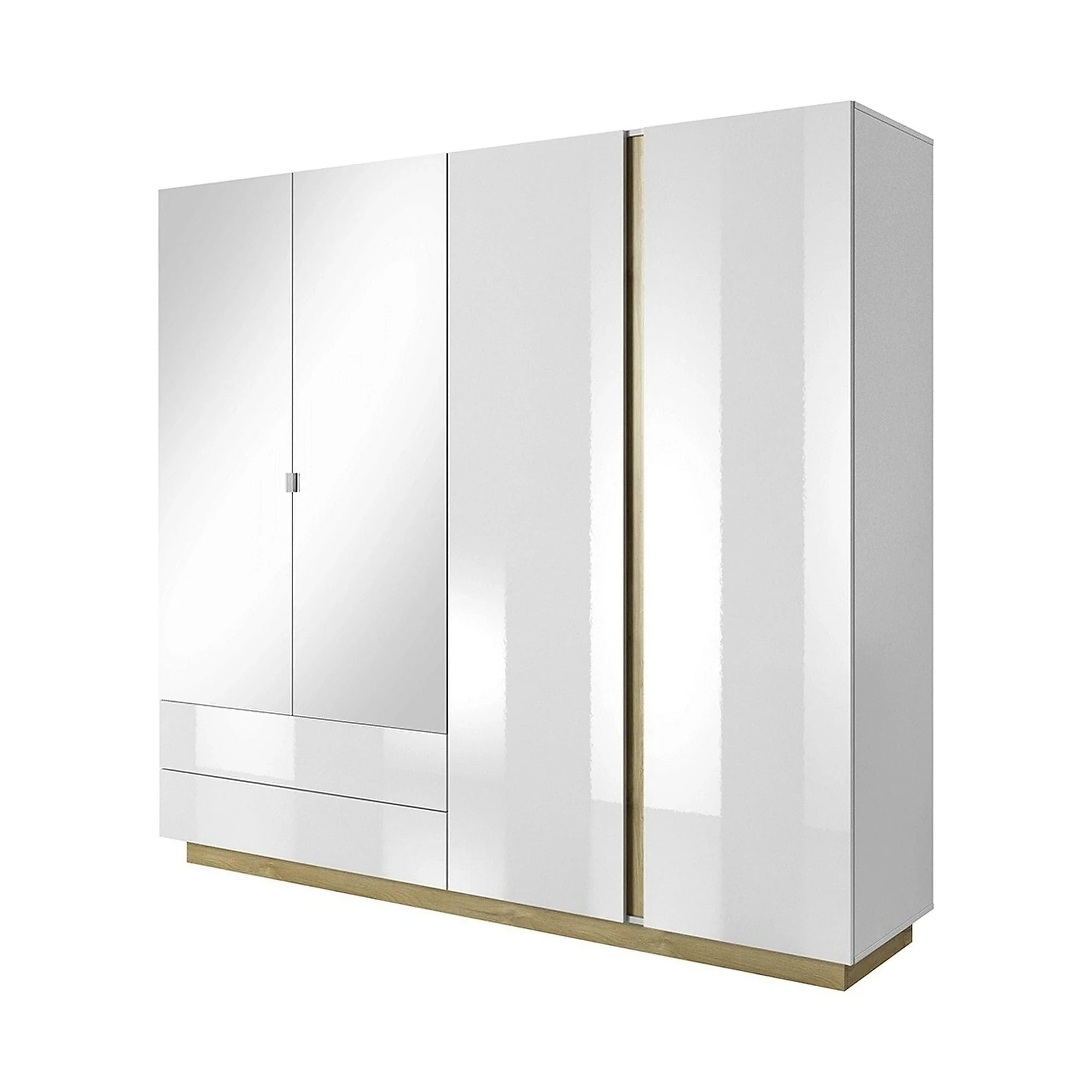 Dressing CITY, alb/stejar grandson, PAL laminat, cu iluminare LED, cu 4 usi si 2 sertare, 220x54x202 cm