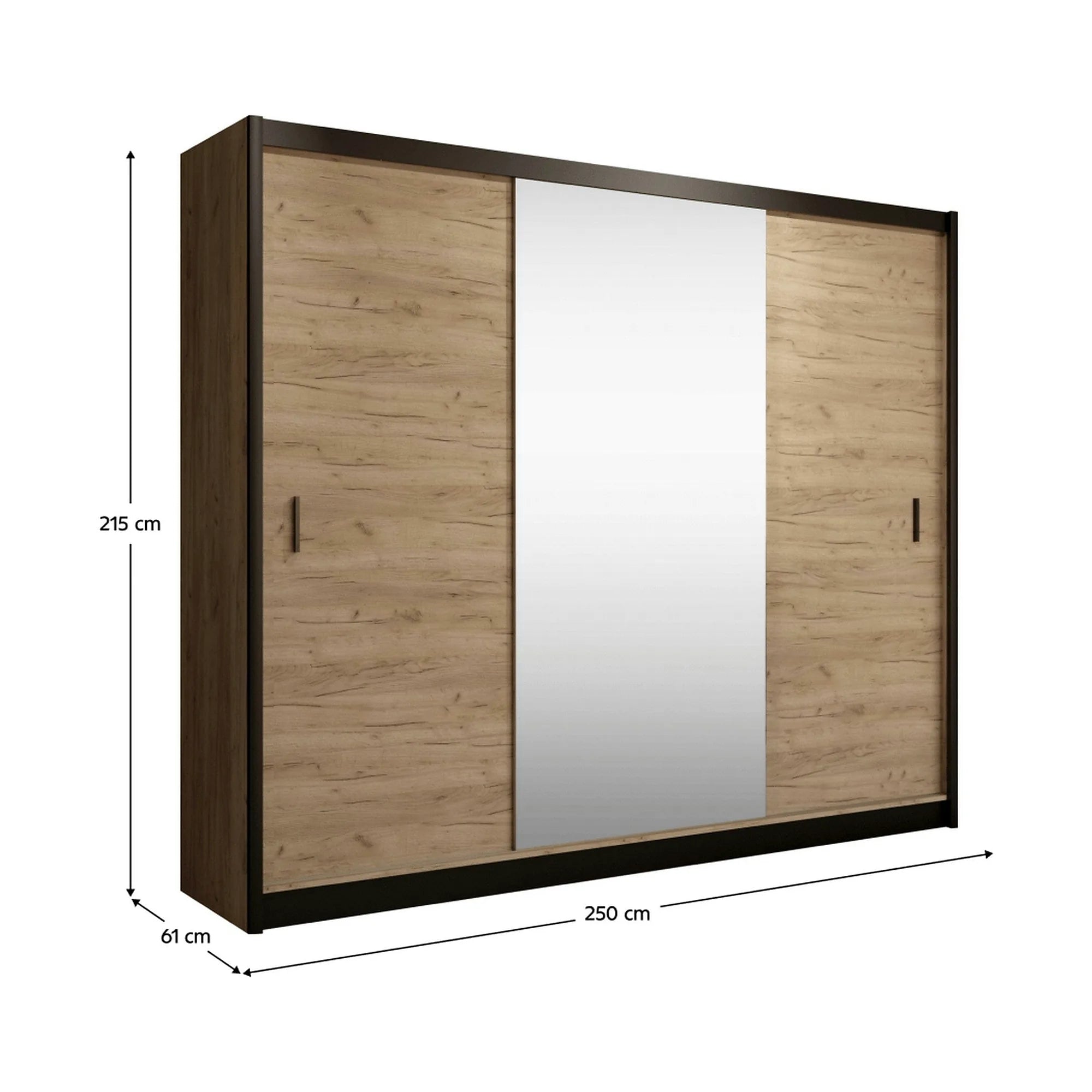 Dressing CRAFT, stejar craft/negru, PAL melaminat, cu 2 usi, 250x61x215 cm