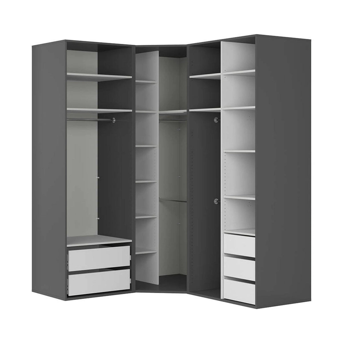 Dressing de colt FLEX, gri grafit, PAL, cu 5 usi, 203x178x240 cm