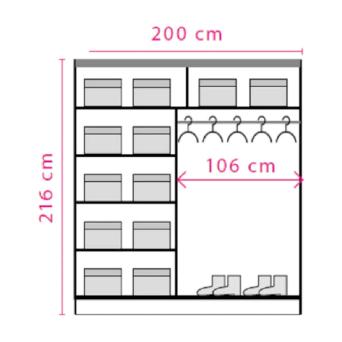 Dressing EFFECT, alb andersen, PAL melaminat, cu 2 usi, 200x59x216 cm