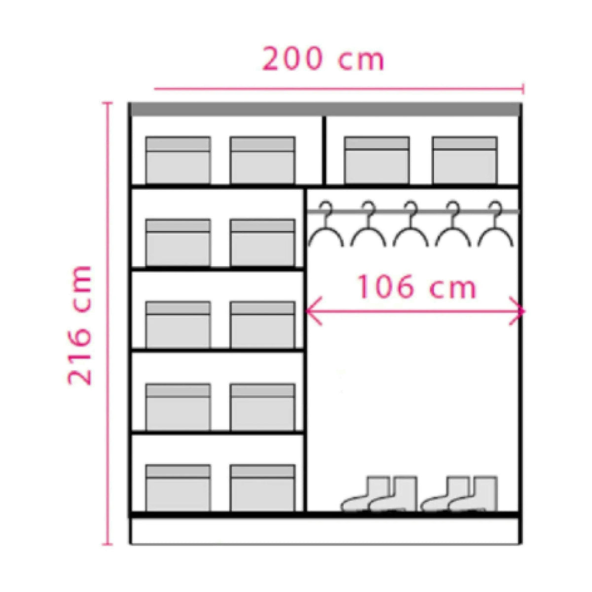 Dressing EFFECT, stejar sonoma, PAL melaminat, cu 2 usi, 200x59x216 cm