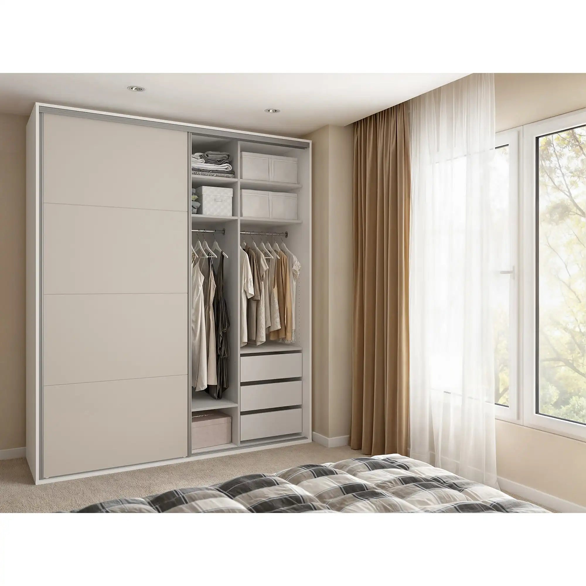 Dressing FLEX, alb/casmir, PAL, cu 2 usi, 200x66x240 cm
