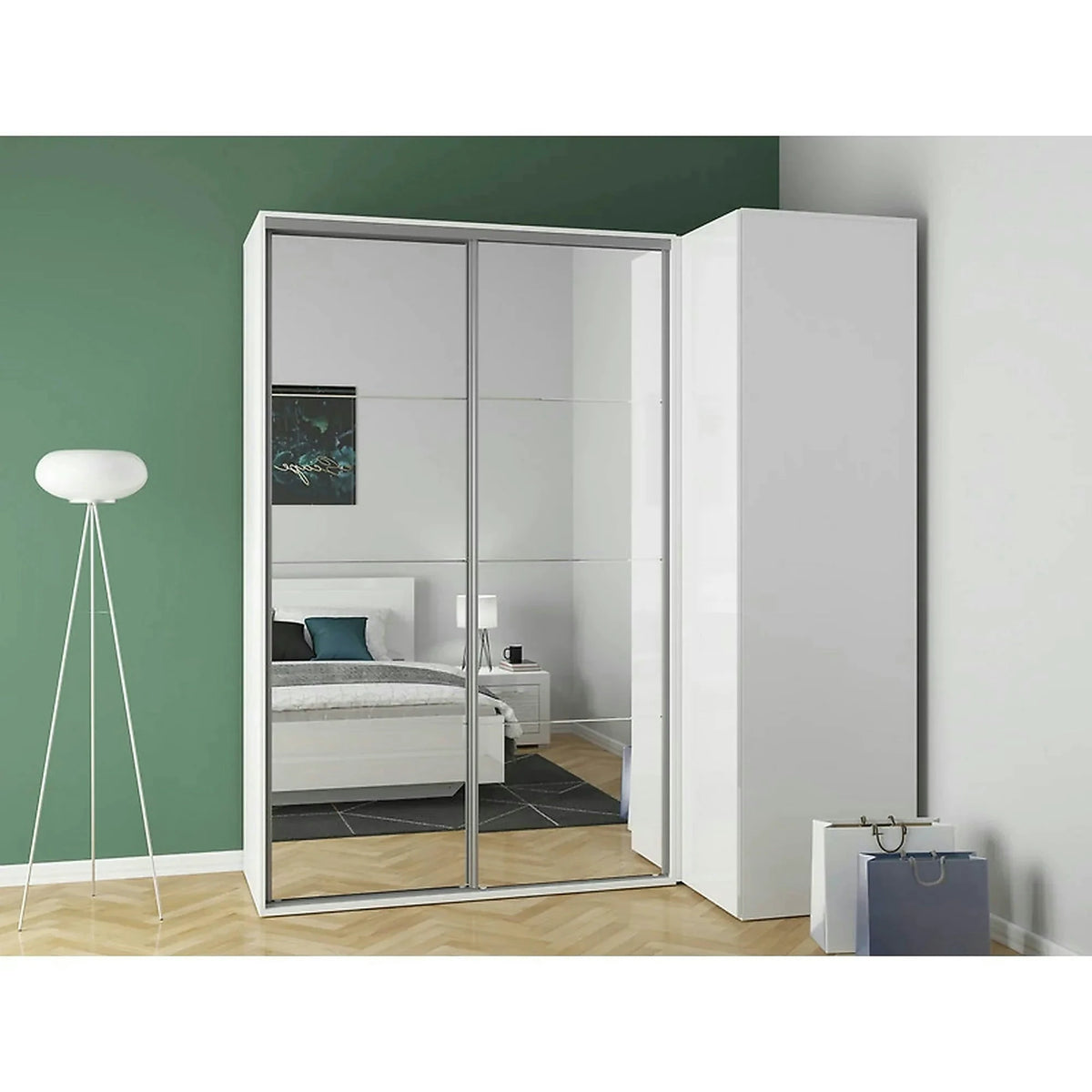 Dressing FLEX, alb lucios, PAL, cu 3 usi, 220x116x240 cm