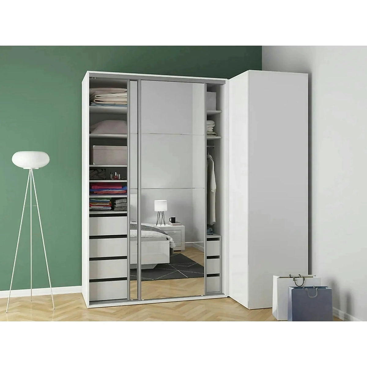 Dressing FLEX, alb lucios, PAL, cu 3 usi, 220x116x240 cm