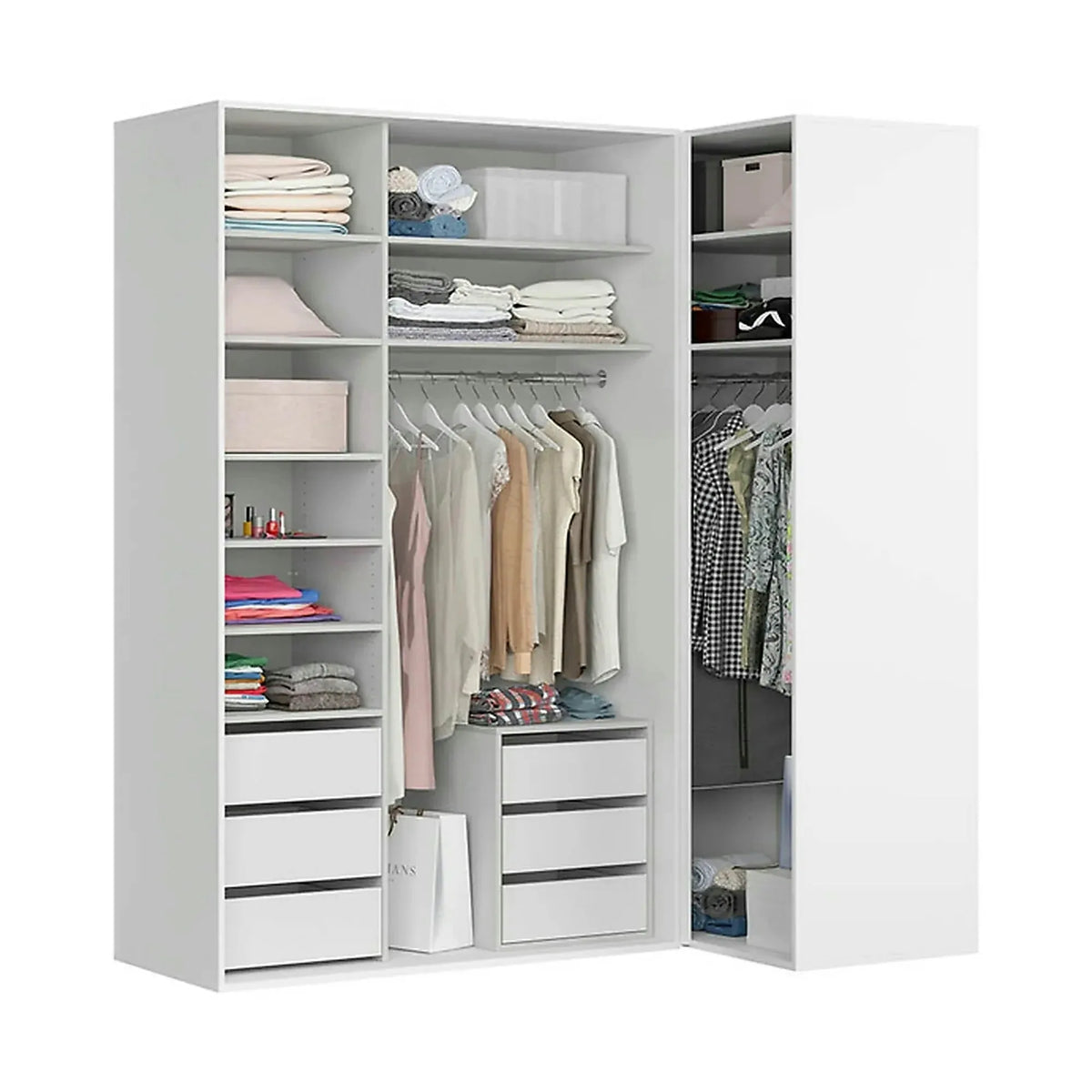 Dressing FLEX, alb lucios, PAL, cu 3 usi, 220x116x240 cm