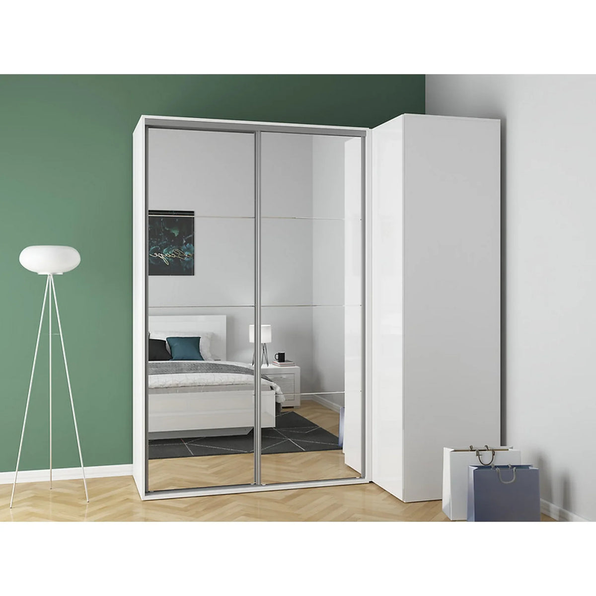 Dressing FLEX, alb lucios, PAL, cu 3 usi, 220x116x240 cm