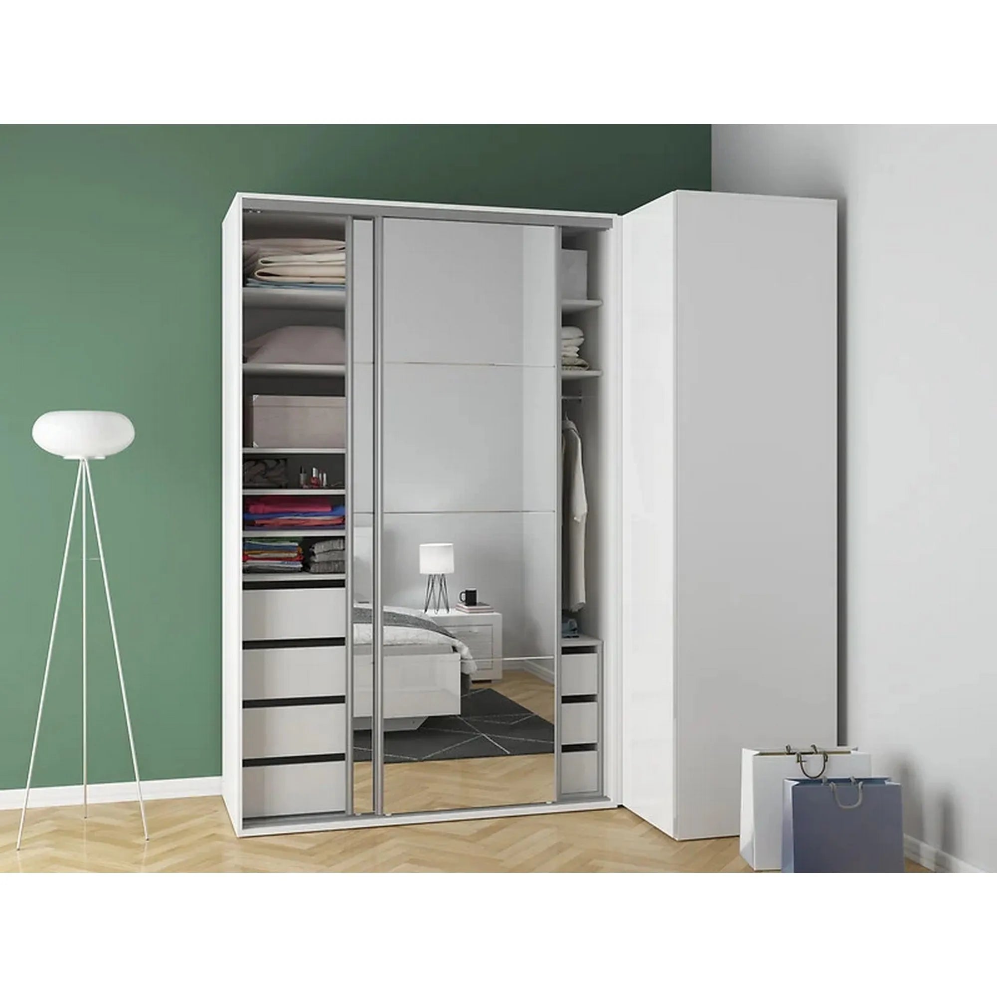 Dressing FLEX, alb lucios, PAL, cu 3 usi, 220x116x240 cm