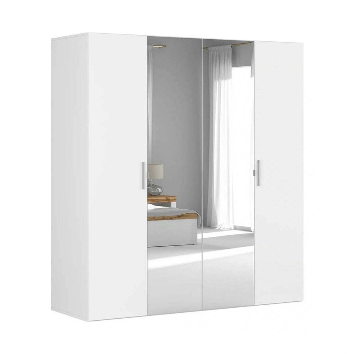 Dressing FLEX, alb, PAL, cu 4 usi si oglinda, 200x66x218 cm