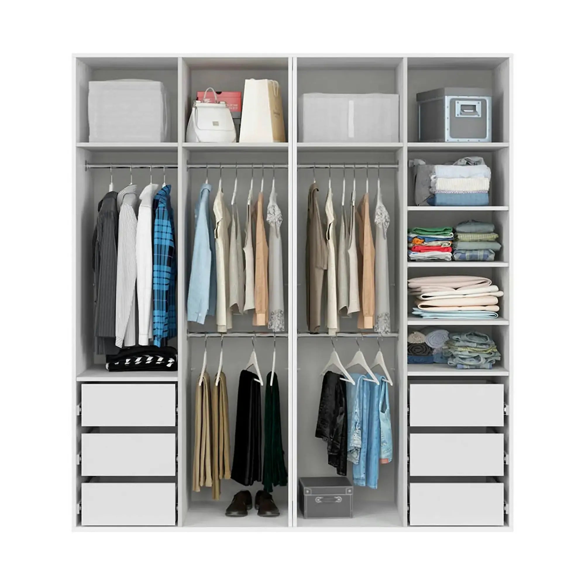 Dressing FLEX, alb, PAL, cu 4 usi si oglinda, 200x66x218 cm
