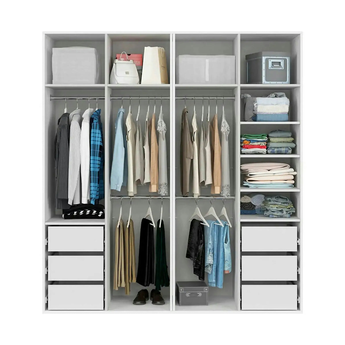 Dressing FLEX, alb, PAL, cu 4 usi si oglinda, 200x66x218 cm