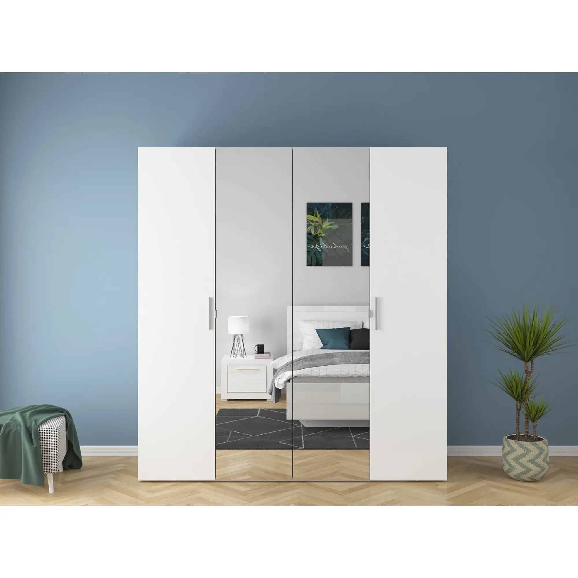 Dressing FLEX, alb, PAL, cu 4 usi si oglinda, 200x66x218 cm