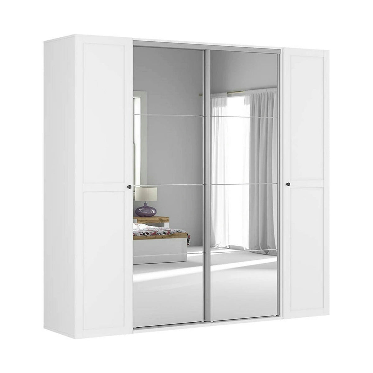 Dressing FLEX, alb, PAL, cu 4 usi si oglinda, 250x66x240 cm