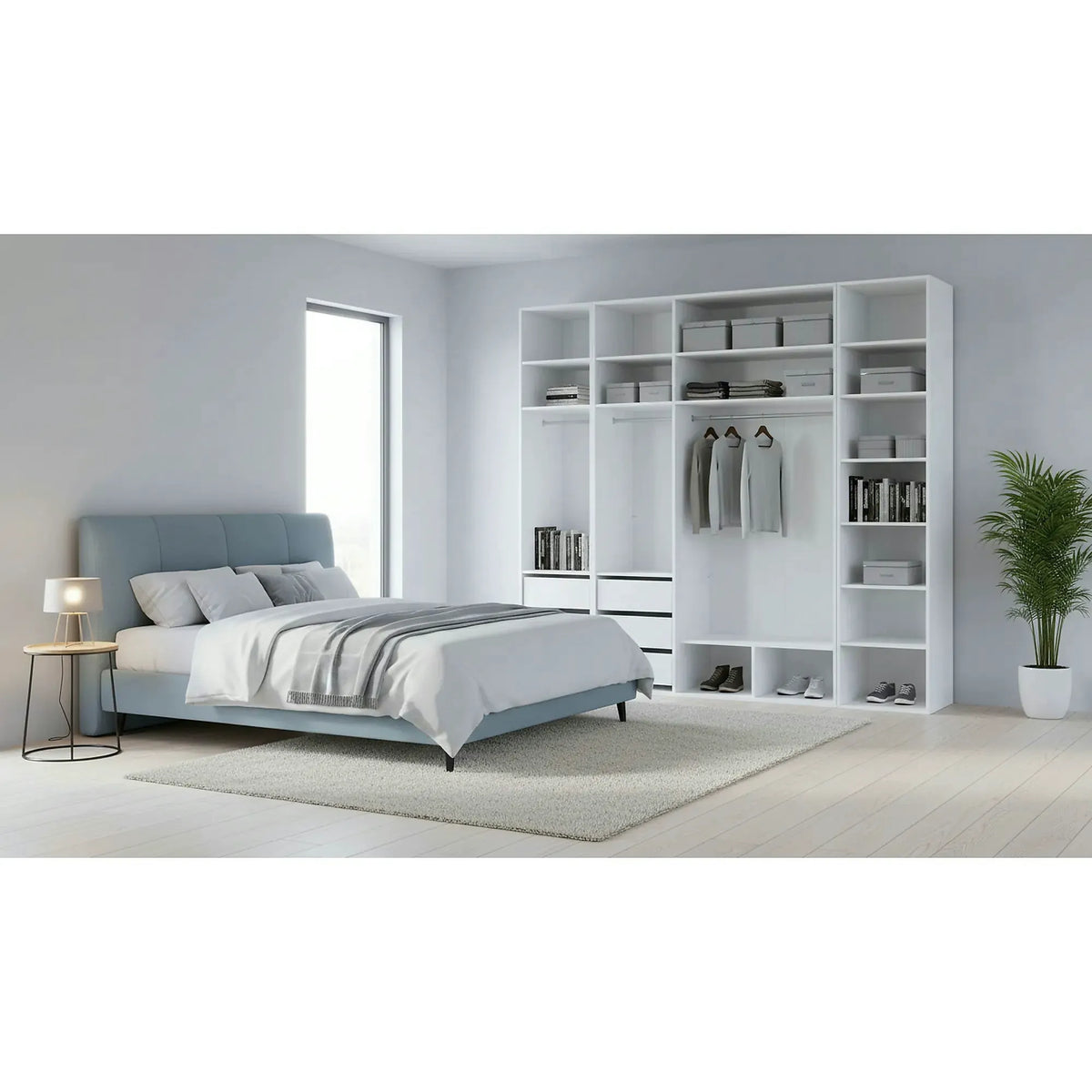 Dressing FLEX, alb, PAL, cu 4 usi si oglinda, 250x66x240 cm