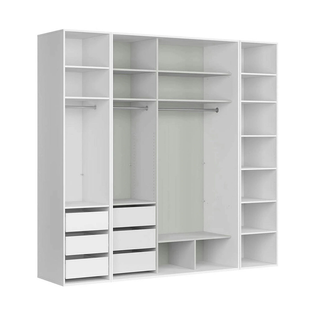 Dressing FLEX, alb, PAL, cu 4 usi si oglinda, 250x66x240 cm