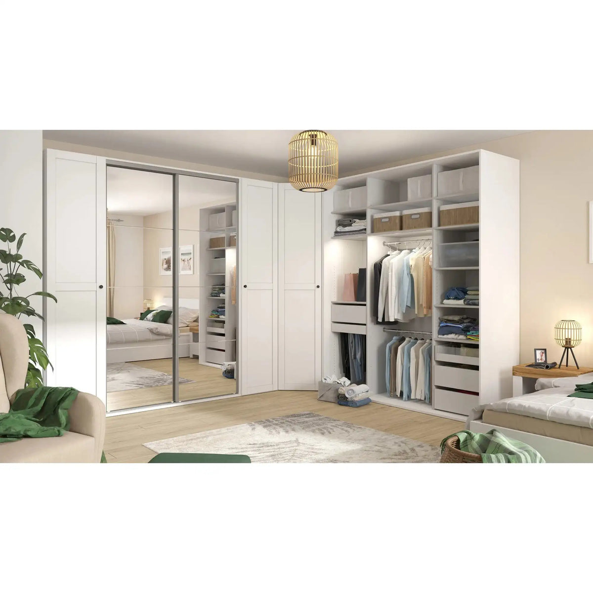 Dressing FLEX, alb, PAL, cu 4 usi si oglinda, 250x66x240 cm