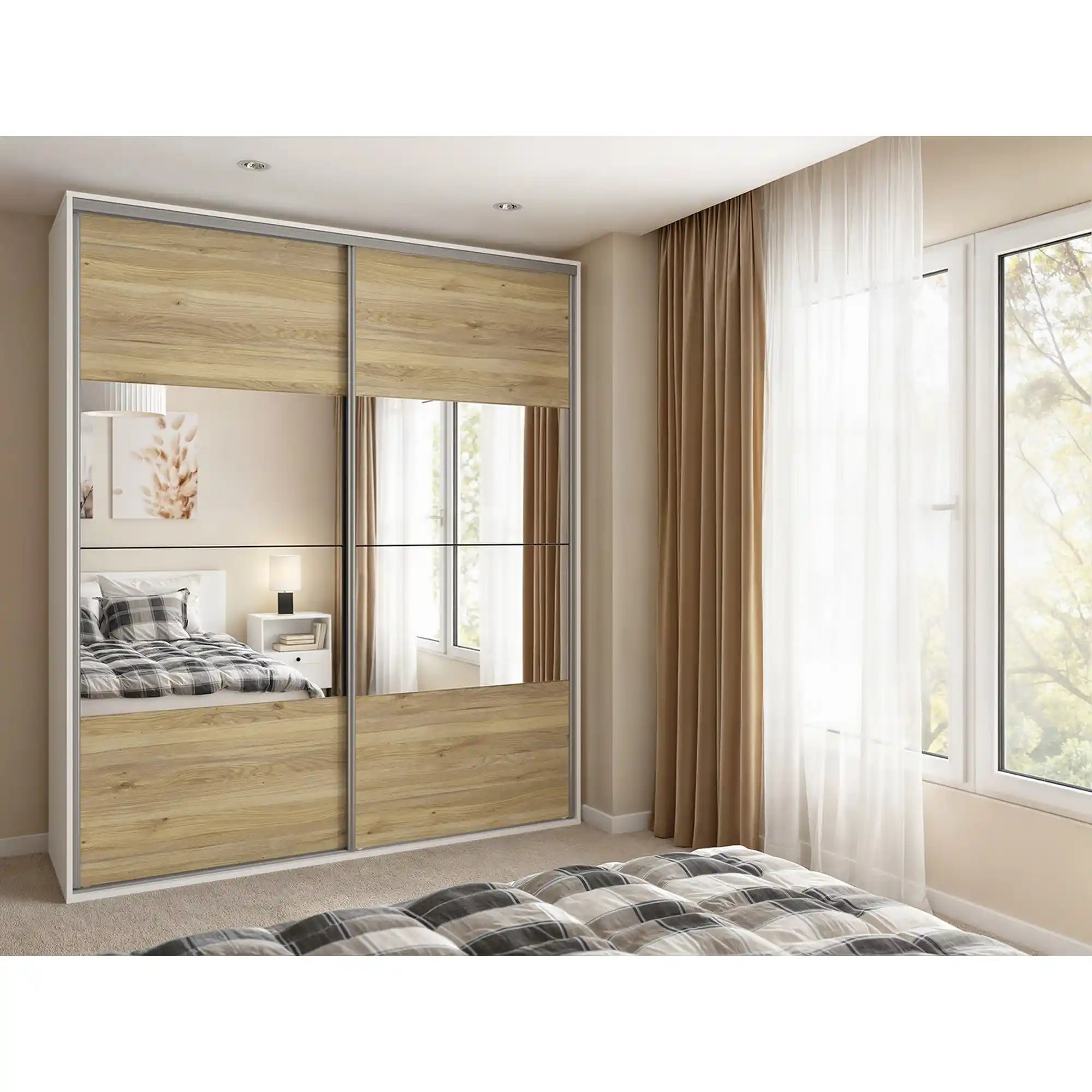 Dressing FLEX, alb/stejar, PAL, cu 2 usi, 200x66x240 cm