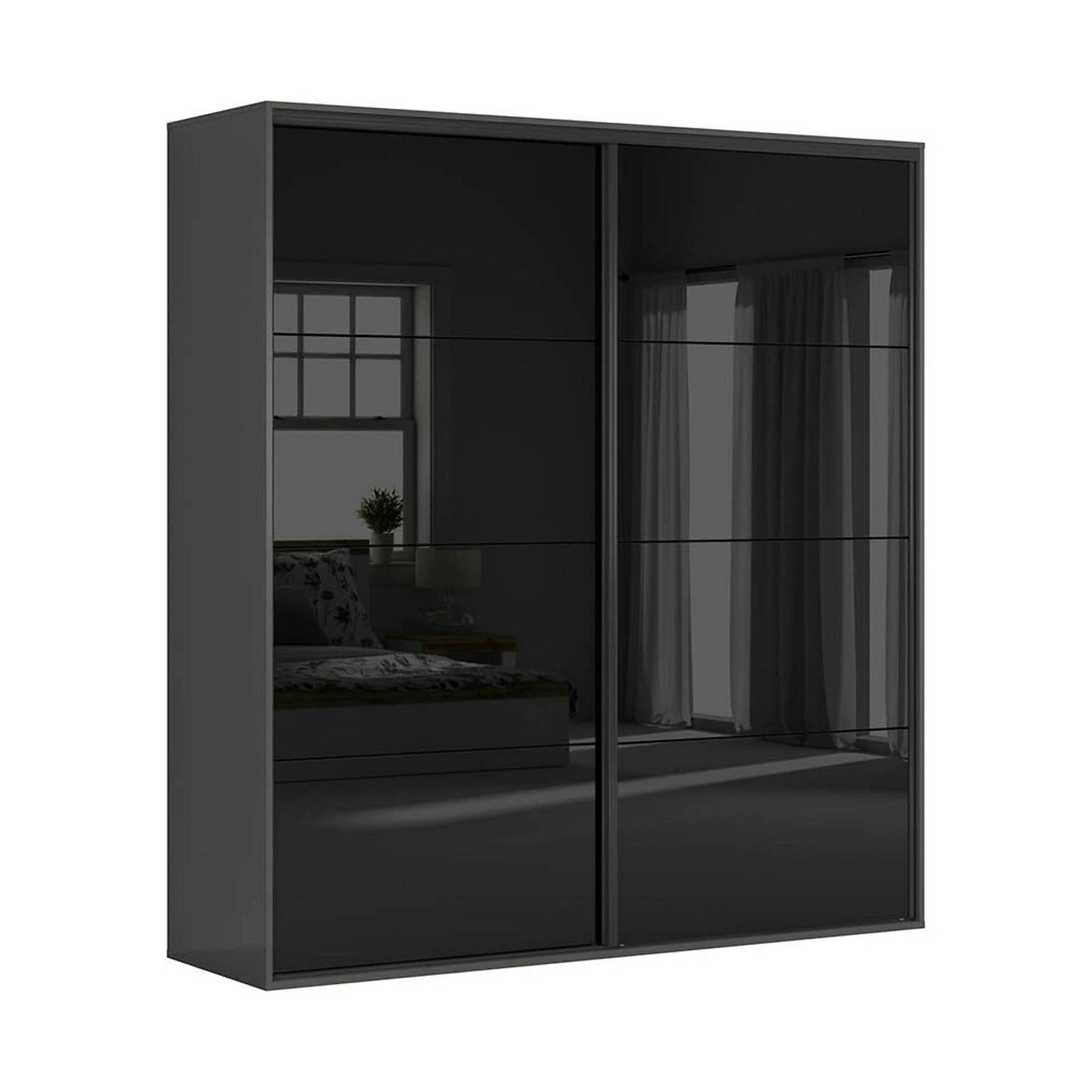 Dressing FLEX, gri grafit/negru lucios, PAL, cu 2 usi, 220x66x240 cm