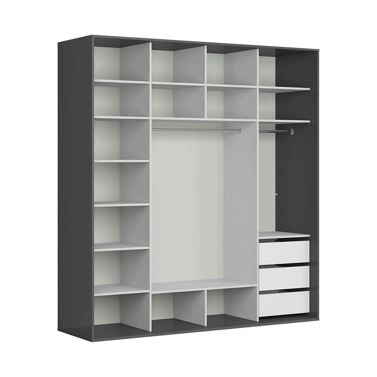 Dressing FLEX, gri grafit/negru lucios, PAL, cu 2 usi, 220x66x240 cm