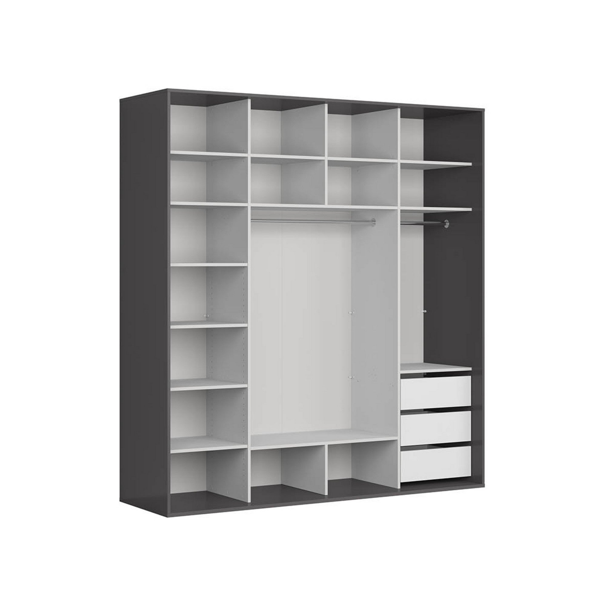 Dressing FLEX, gri grafit/negru lucios, PAL, cu 2 usi, 220x66x240 cm