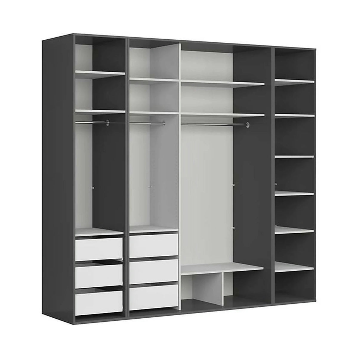 Dressing FLEX, gri grafit/negru lucios, PAL, cu 4 usi, 250x66x240 cm
