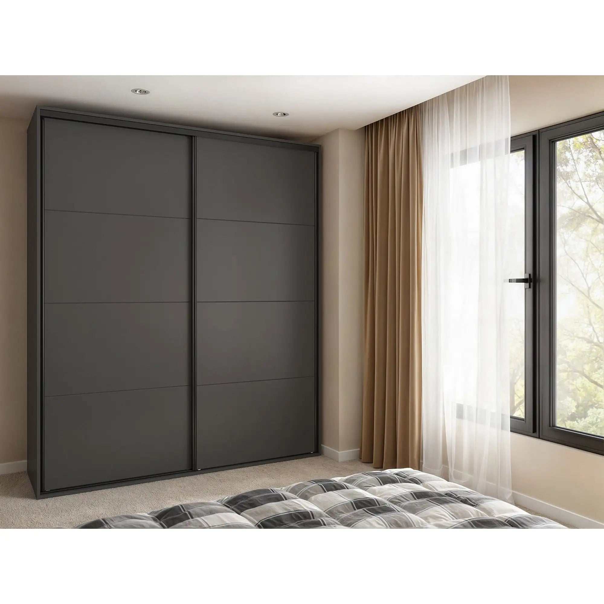 Dressing FLEX, gri grafit, PAL, cu 2 usi, 200x66x240 cm