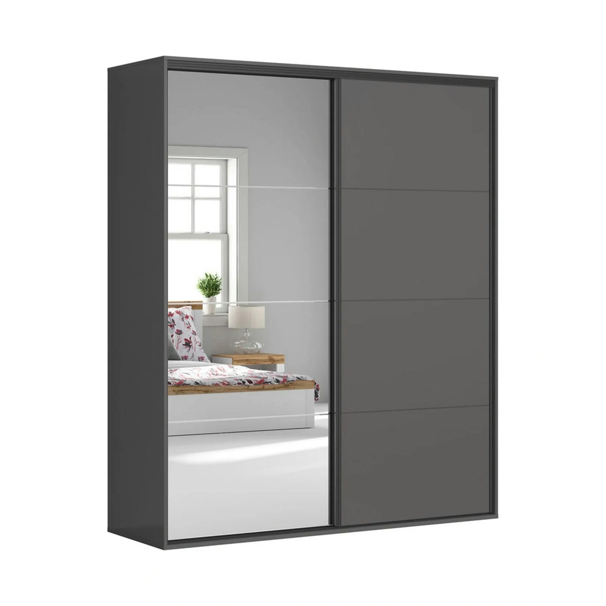 Dressing FLEX, gri grafit, PAL, cu 2 usi si oglinda, 200x66x240 cm