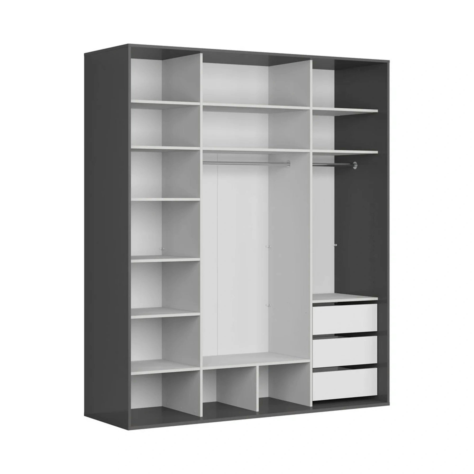 Dressing FLEX, gri grafit, PAL, cu 2 usi si oglinda, 200x66x240 cm
