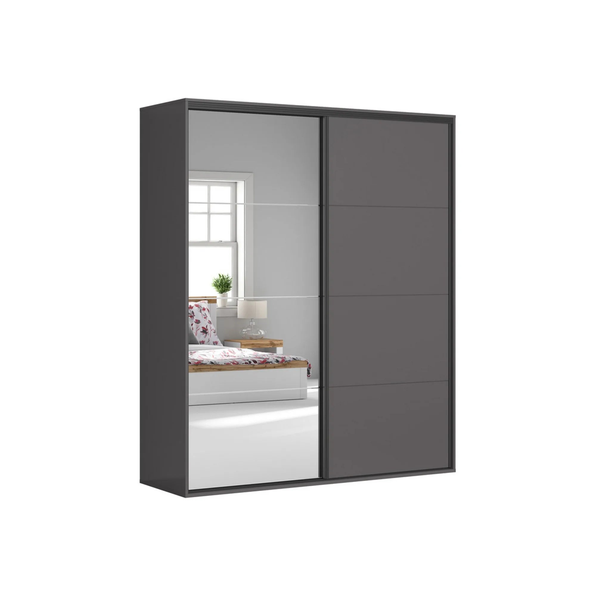 Dressing FLEX, gri grafit, PAL, cu 2 usi si oglinda, 200x66x240 cm